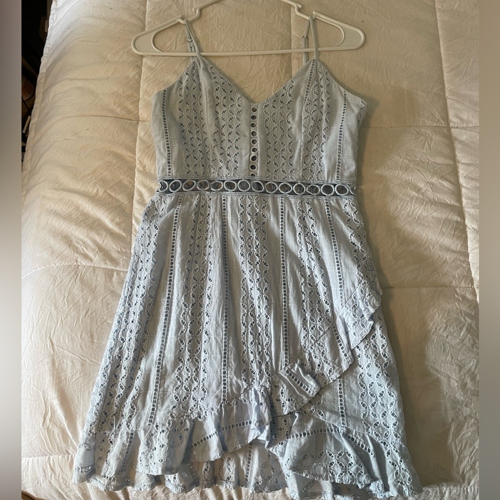 Blue Blush Gray and Blue Pleated Tiered Mini Dress